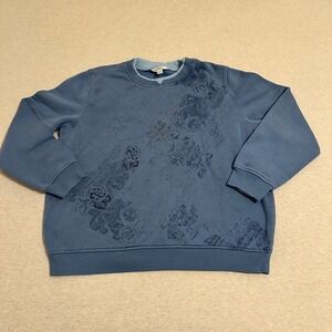 Northern Reflections Womens Blue Floral Graphic Crewneck Sweatshirt Large Petite
